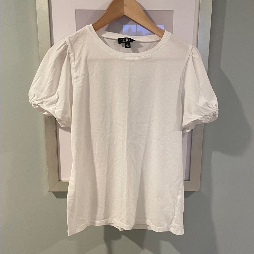 J. Crew White Puff Sleeve Short Sleeve Tee
